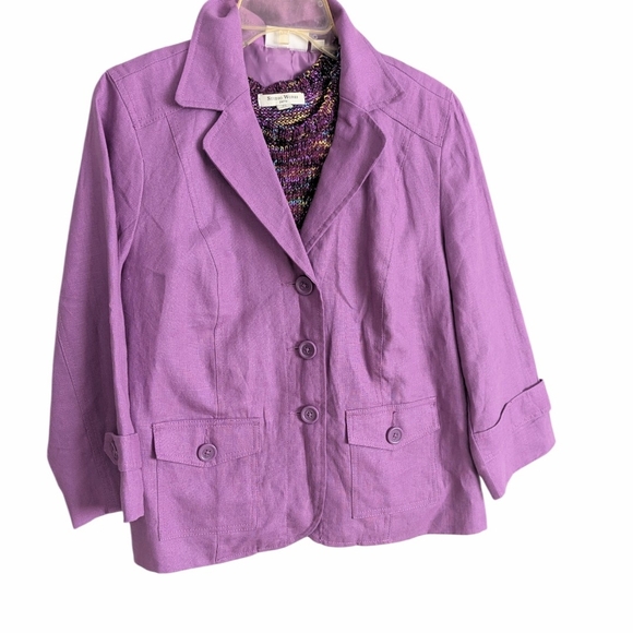 Studio Works Jackets & Blazers - Studio Works Rich Lavender Linen Blazer, Size Petite Large